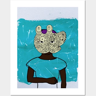 FemaleMask NFT with DoodleEye Color and DarkSkin Color - Expressionist Style Posters and Art